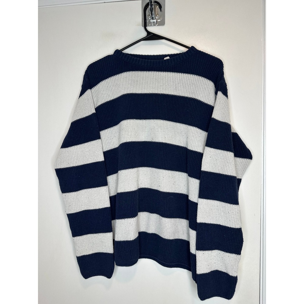 Binghamton Knitting Co Nautical Striped Sweater Sz:S Navy White Crewneck Knit
